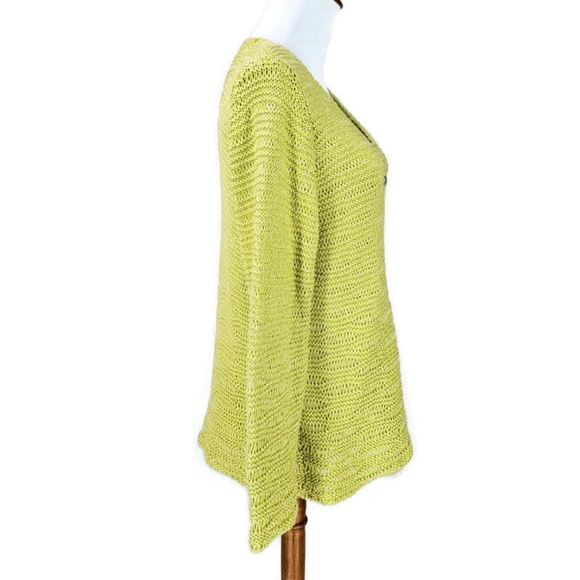 Castle of Ireland Knitwear Open Knit Lime Green Cardigan Sweater Shell Buttons M - Picture 5 of 11